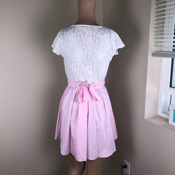 Cute Lace Summer Mini Dress - PINK - Picture 8 of 8